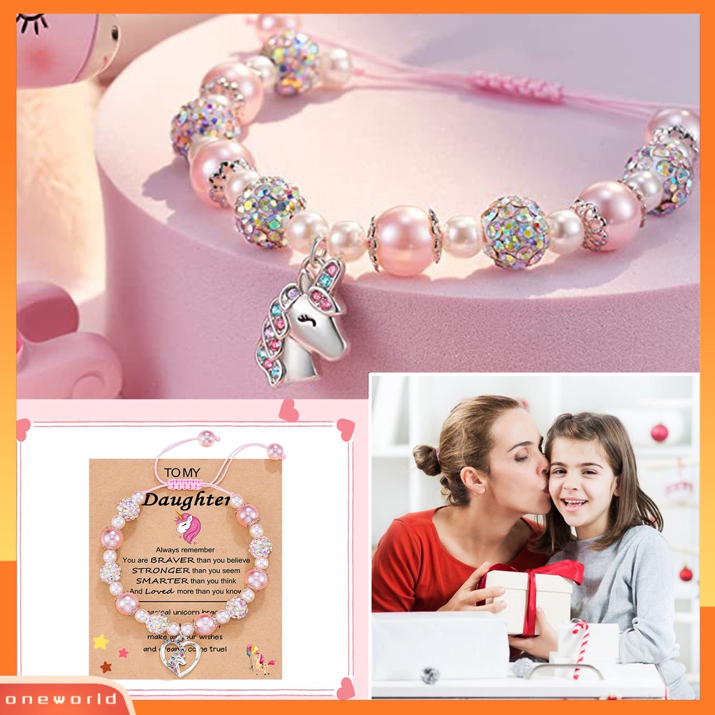 [ONE] Gelang Manik-Manik Kartun Panjang Adjustable Wanita Bangle Dengan Liontin Berkilau Perhiasan Berlian Imitasi Untuk Gadis Wanita