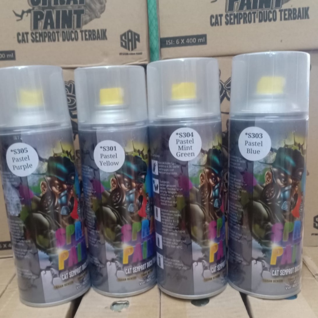 SASIN Spray Paint Cat Semprot Duco Terbaik Pilok PIlox Warna Pastel Yellow Pink Blue Mint Green Purple dan Orange (400ml / 400cc-BESAR)