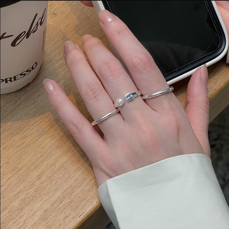 We Flower Korea Perak Keberuntungan Mutiara Terbuka Cincin Untuk Wanita Gadis Elegan Chunky Rings Adjustable Fashion Jari Perhiasan Aksesoris