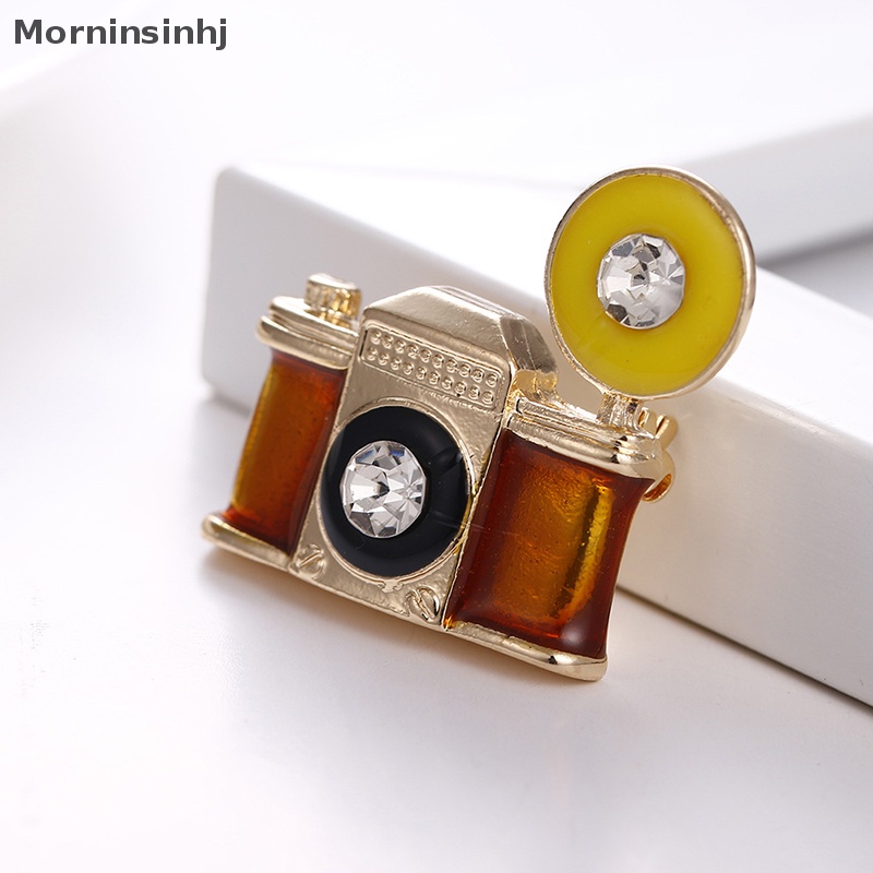 Mornin Fashion Wanita Pria Vintage Kamera Bros Kristal Enamel Pin Decor Perhiasan Hadiah id