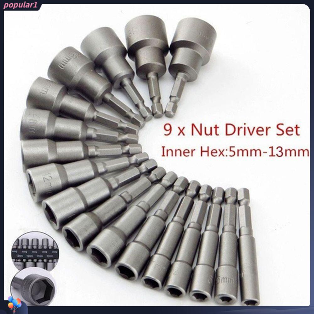 Populer 9pcs/Set Hex SocketS Sleeve 5mm-13mm Schroevendraaier Set Mata Bor Driver Set