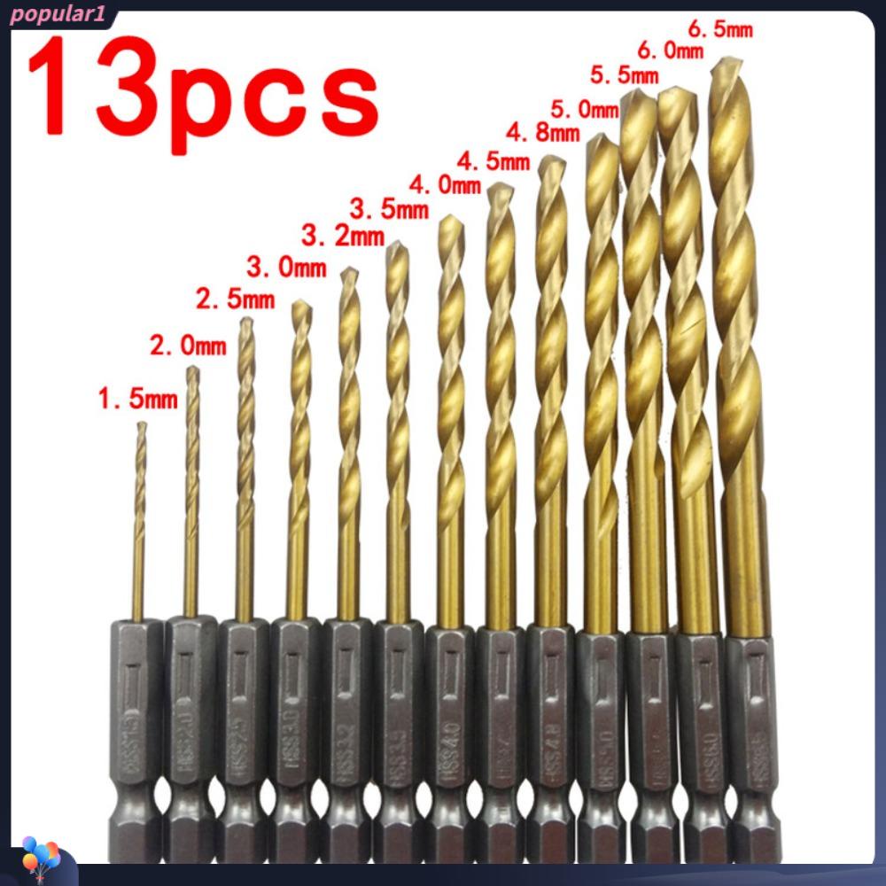 Populer 13Pcs Hexagonal Shank Drill 1.5-6.5mm Kepala Obeng Listrik Electric Screwdriver HSS