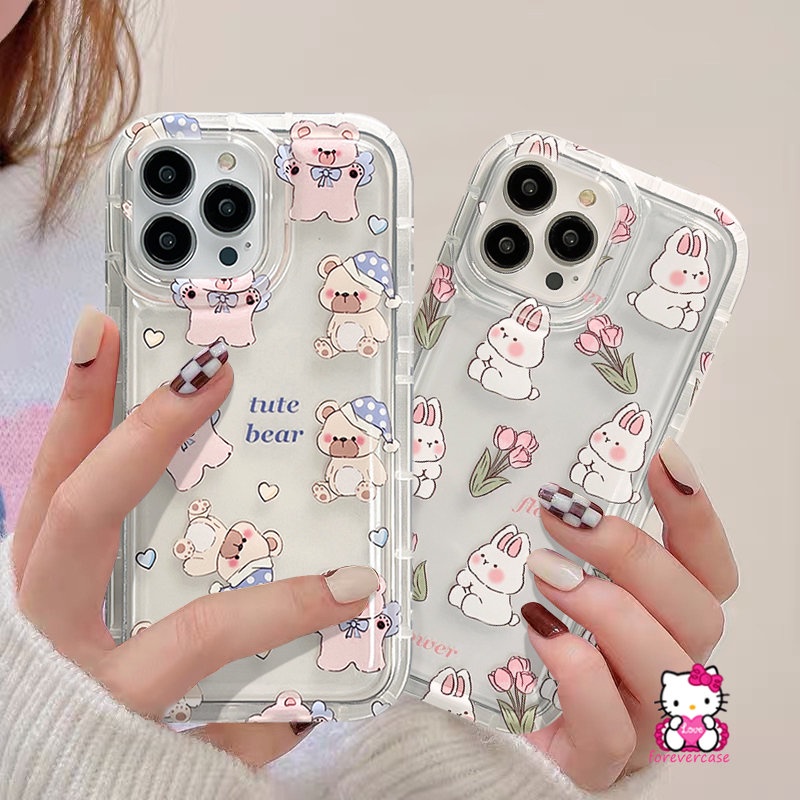 Casing Bening Bunga Tulip Kartun Kelinci Untuk Realme C33 C15 C35 C25Y C25 C55 C30S C17 C12 C21Y C30 C20 C25s C11 2021 C11 2020 7i 5i 9i 5 6i 5s C2 C1 C3 Beruang Lucu Airbag Soft Case