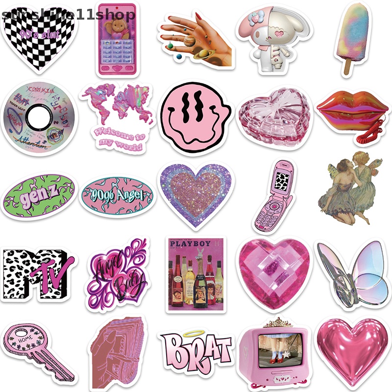 Sho 58Pcs Y2k Pink Stiker Lucu Imut Graffiti Gadis Skateboard Tahan Air Bagasi Sport DIY Laptop Stiker Mobil Decals Mainan Anak N