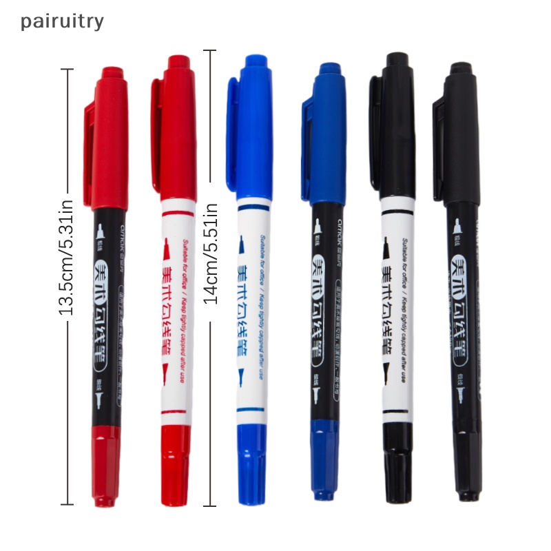 Prt 10Pcs Double-headed Line Pen Paing Stroke Garis Kait Berminyak Spidol Tahan Aus Fiber Pen Ink Pen Art Alat Tulis Kantor PRT