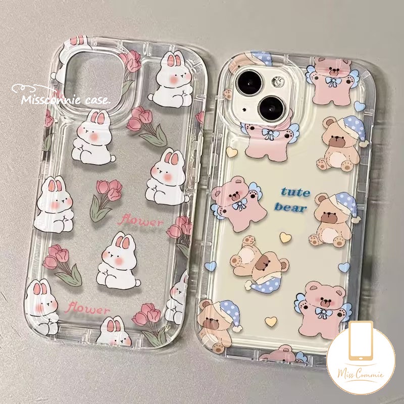 Casing Bening Kartun Kelinci Beruang Lucu Untuk Realme C53 C25s C33 C25Y C21Y C35 C15 5s 7i 9i 5 6i 5i C12 C17 C20 C11 2020 C30S C25 C55 C2 C1 C3 C30 C11 Bunga Tulip Airbag Soft Cover