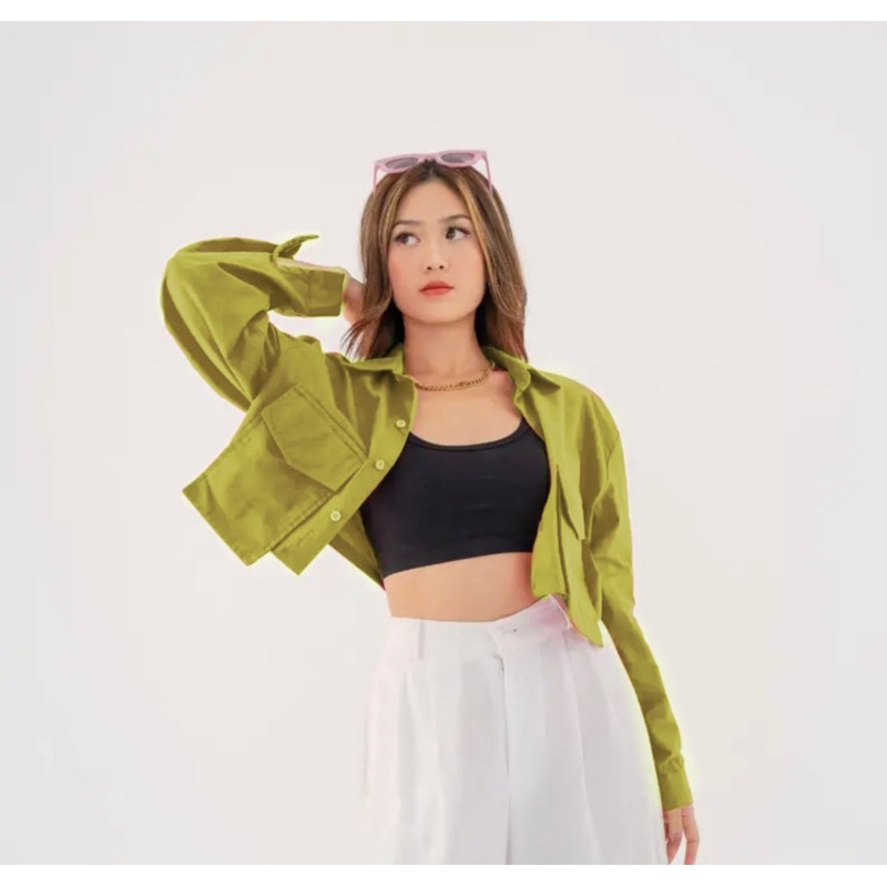 BEFAST - ZRD OOTD WANITA HEM SYEL / DITTO KEMEJA CROP / HEM Crop Wanita Model Terbaru / OOTD Wanita Ala Korean Style / Pakaian Kekinian Remaja ABG Trendy / Kemeja Crop Lengan Panjang / Outfit Hangout Wanita Trendy