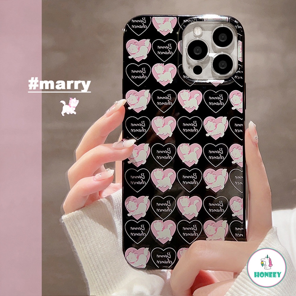 IPHONE Retro Gadis Kartun Kucing Kitten Pink Love Art Phone Case Untuk Iphone14 13 12 11 Pro Max Xr Xs 7 8 Plus Case Cute Sweet Cover