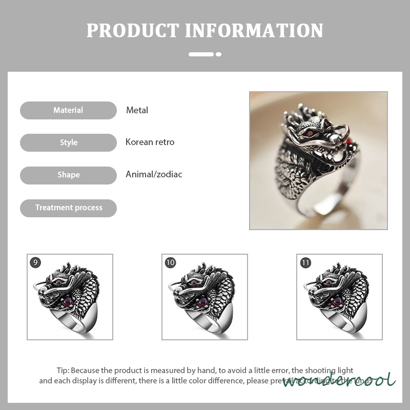 Berlapis Perak Perhiasan Pribadi Kepala Naga Bertatahkan Cincin Zirkonia Vintage Cincin Naga-Won
