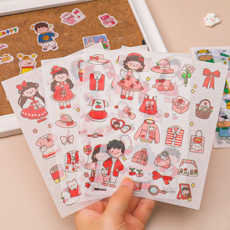 4lembar/set Kartun Gadis Anak Buku Pegangan Dekoratif Stiker DIY Diary Buku PVC Self-adhesive Stickers