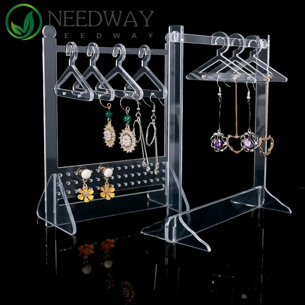 Needway   Earring Display Stand Wanita Mini Transparan Kalung Hadiah Anting Organizer Ear Stud Holder Dekorasi Desktop Bentuk Mantel-hanger Earring Rak Holder