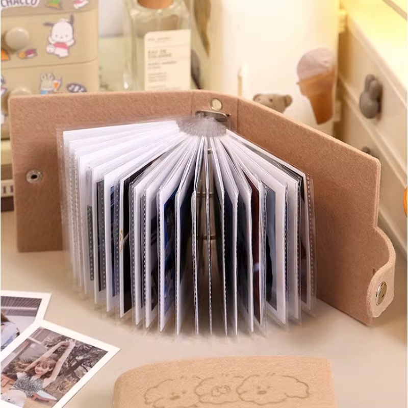 Wool Felt 3inch 40slot Album Foto Mini Puppy Binder Photocard Holder Idol Buku Penyimpanan Kartu Lomo