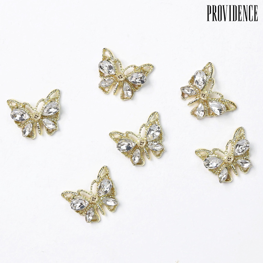 Providence 20 Pcs Butterfly Nail Charms Shining Rhinestones Inlay Faux Crystal 3D Charms DIY Manicure Aksesoris Nail Art Perhiasan Ponsel Case Dekorasi Perlengkapan Kuku