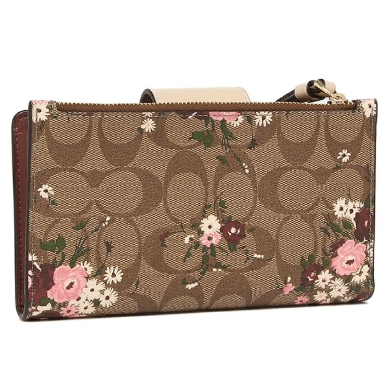 Coach Tech Phone Wallet Signature With Evergreen Floral (C3722)