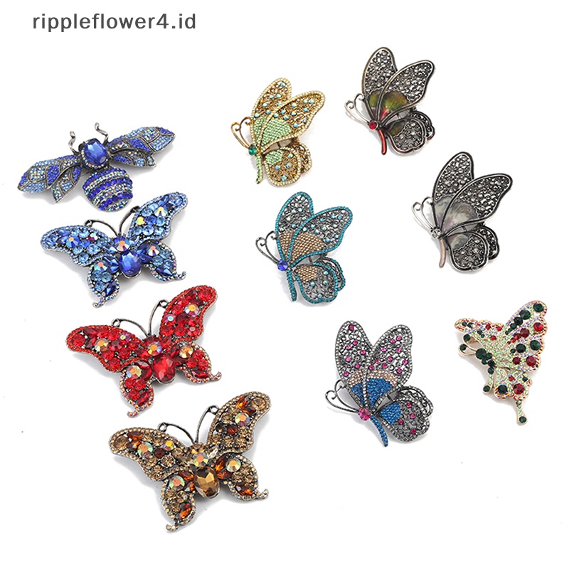 {rippleflower4.id} Kristal Berlian Imitasi Kupu-Kupu Bros Klasik Pin Aksesoris Perhiasan Wanita~