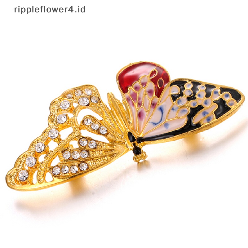 {rippleflower4.id} Enamel Kupu-Kupu Kristal Berlian Imitasi Bros Pin Hadiah Lencana Gesper Kerah Perhiasan~