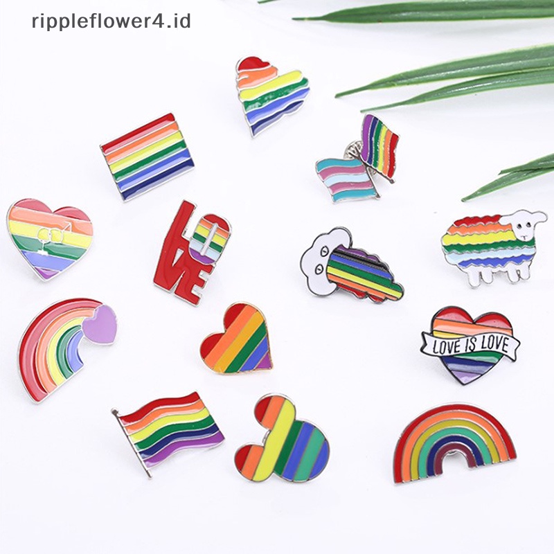 {rippleflower4.id} Bendera Hujan Enamel Bros Enamel Pin Hati Lucu Bros Lencana Ransel~