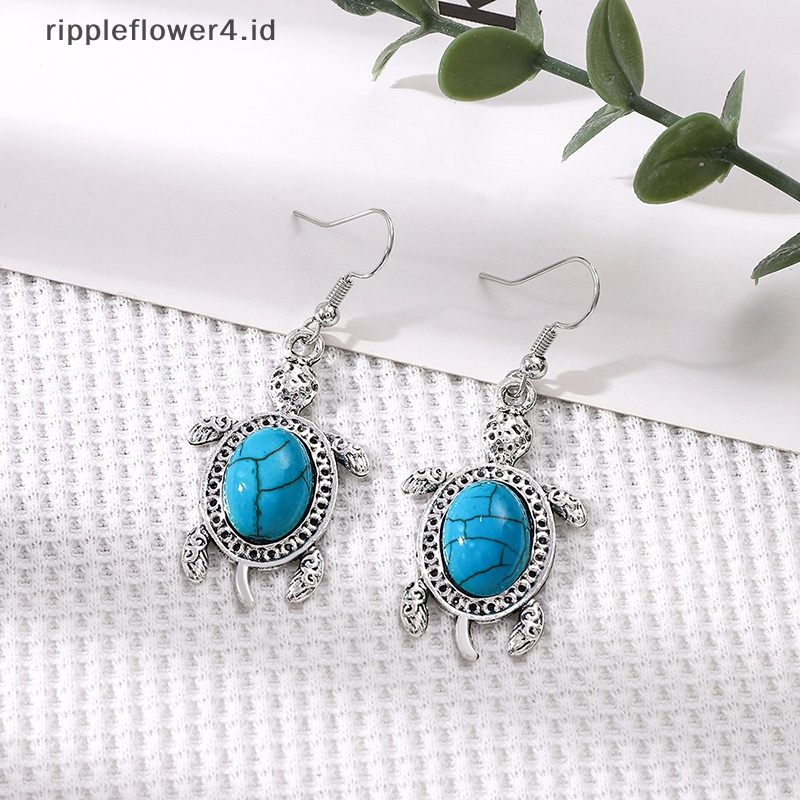 {rippleflower4.id} 3pcs /Set Fashion Turquoise Turtle Set Untuk Wanita Perhiasan Vintage Kalung Gelang Anting Set Pesta Pernikahan Hadiah Perhiasan~
