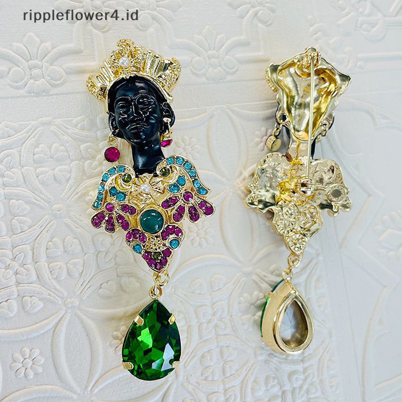 {rippleflower4.id} Fashion Hijau Tetesan Air Berlian Imitasi Rumbai Korsase Afrika Wanita Bros Berlian Imitasi Cantik Lady Pesta Kantor Bros Pin Hadiah~