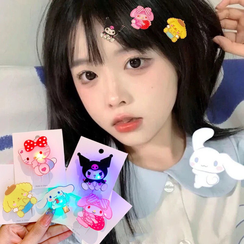 Kartun Anime Bercahaya Mulut Bebek Klip Hair Clip/Sanrio Glowing Jepit Rambut Gadis Hiasan Kepala/Kawaii Hello Kitty BB Klip Aksesoris Rambut/Anak Manis Hairgrip Hadiah/