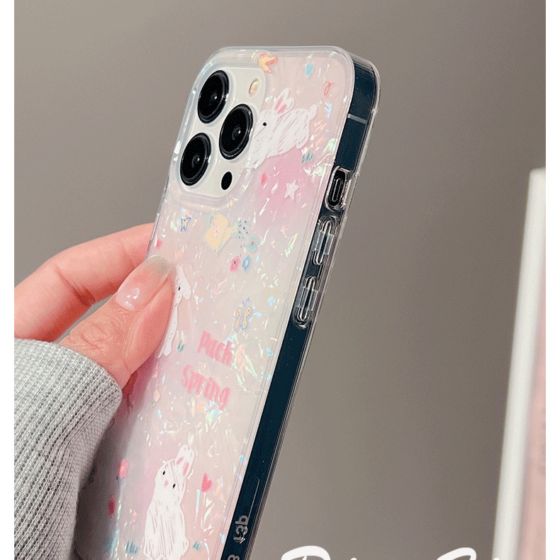 Ins Gaya Cocok Untuk iPhone 14 Pro Max Casing Ponsel iPhone Motif Kelinci Ganda Kompatibel Dengan Iphone13 13pro 13prm iPhone 11 11pro 14plus 12Pro Max Casing Ponsel TPU Tahan Guncangan