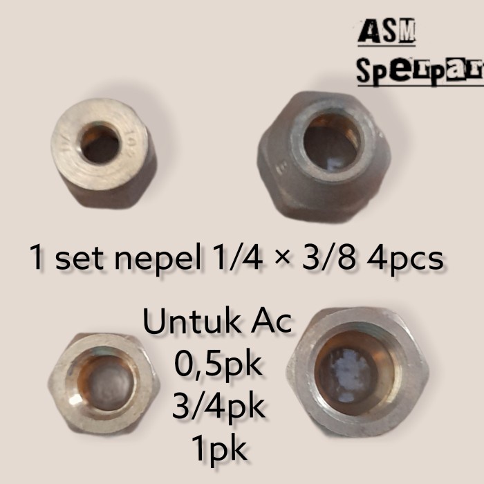 Nepel ac 1set 1/4 × 3/8 untuk ac 0,5 pk 3/4 dan 1pk 4 buah MFD27