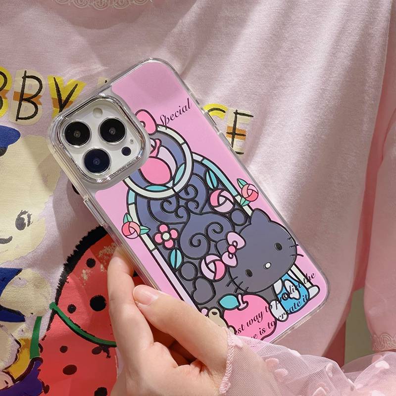 Fashion Silver Special Rose Hello Kitty Mirror Soft TPU Case iP iPhone 11 12 13 14 Pro Max New Woman Girl FTD Casing Apple