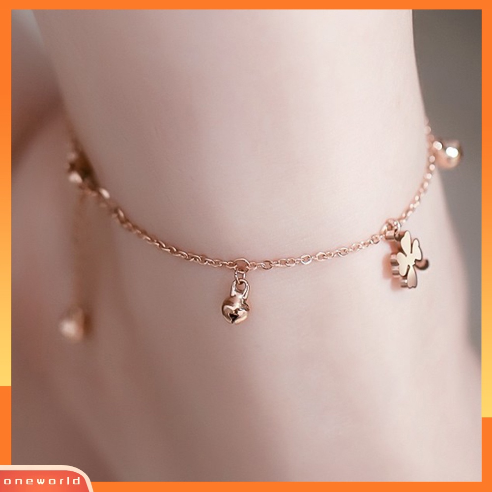 [WOD] Lucky Clover Bells Charm Anklet Kaki Rantai Wanita Musim Panas Sandal Ankle Bracelet