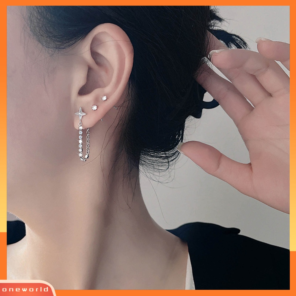 [WOD] 1pc Anting Wanita Bentuk Bintang Rumbai Perhiasan Bersinar Cubic Zirconia Drop Earring Untuk Pesta Pernikahan Perjamuan Prom