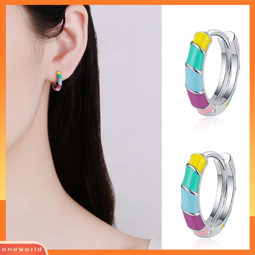 [WOD] 1pasang Anting Hoop Geometris Elegan Tindik Anti Luntur Semua Pertandingan Hadiah Hias Wanita Warna Pelangi Enamel Lingkaran Anting Perhiasan Untuk Perjamuan