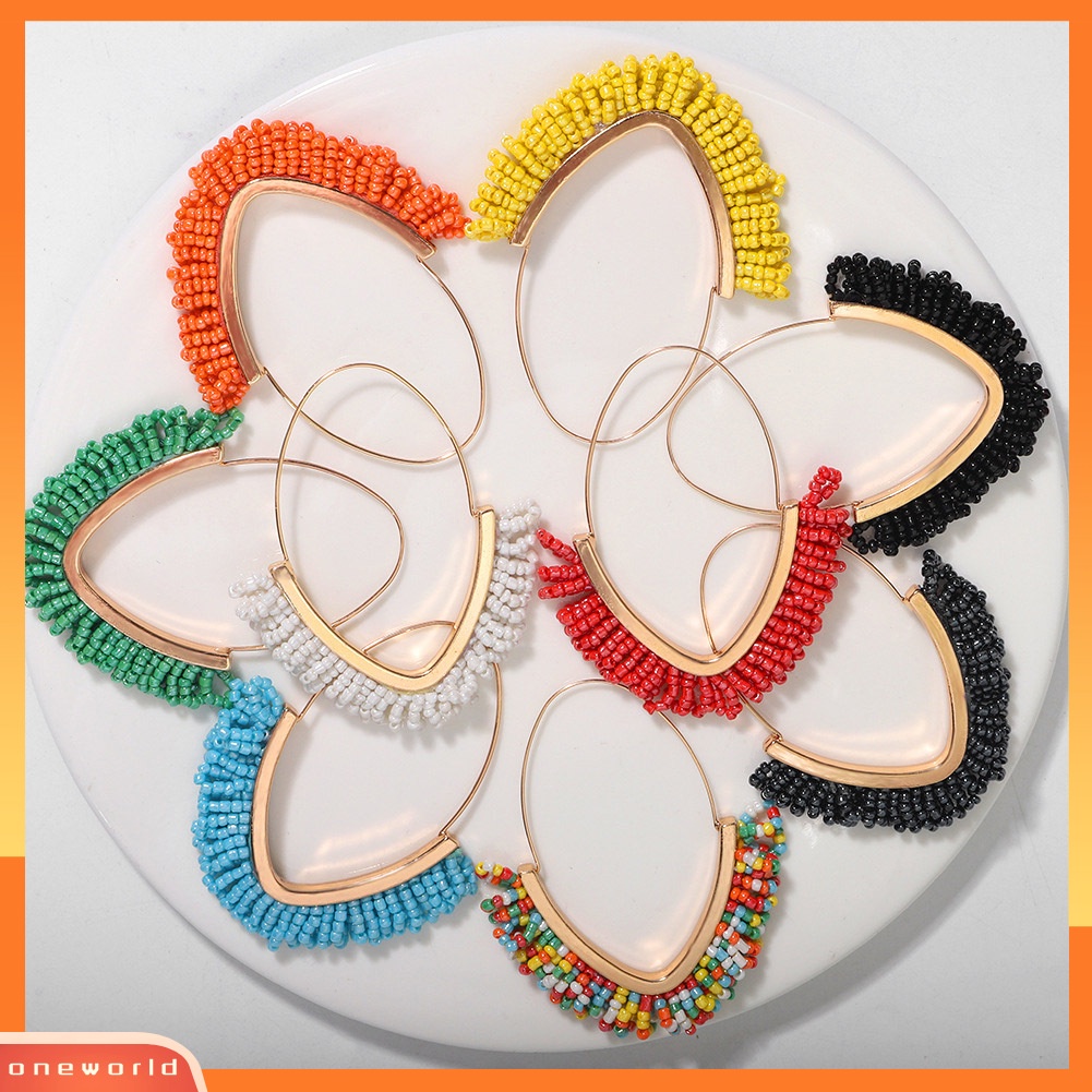 [WOD] Bohemian Wanita Manik-Manik Rumbai Geometris Menjuntai Kait Anting Liburan Perhiasan Hadiah