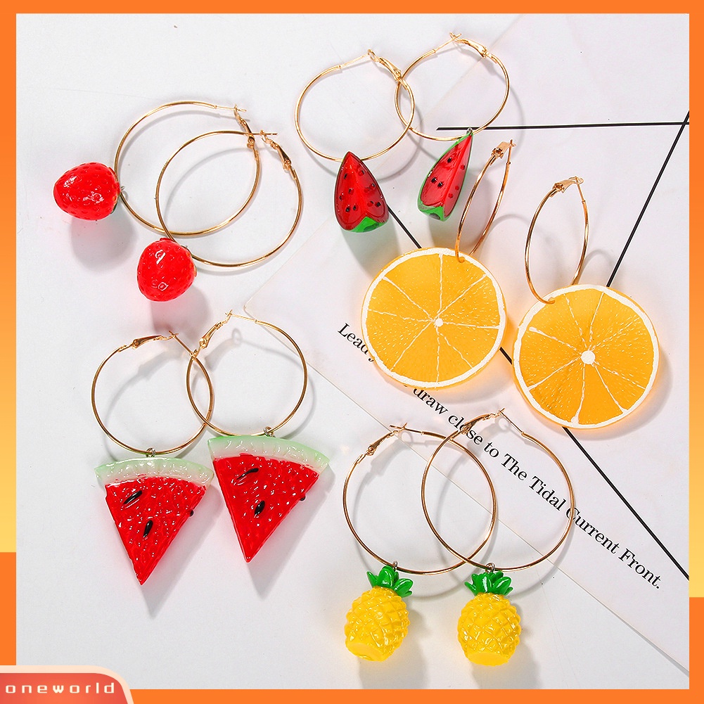 [WOD] Wanita Manis Semangka Strawberry Lemon Buah Menjuntai Hoop Earrings Perhiasan Hadiah