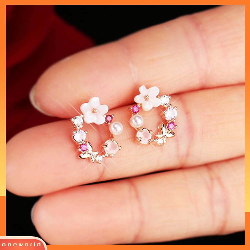 [WOD] Wanita Fashion Bentuk Karangan Bunga Lucu Multicolor Alloy Ear Stud Earrings Perhiasan Hadiah