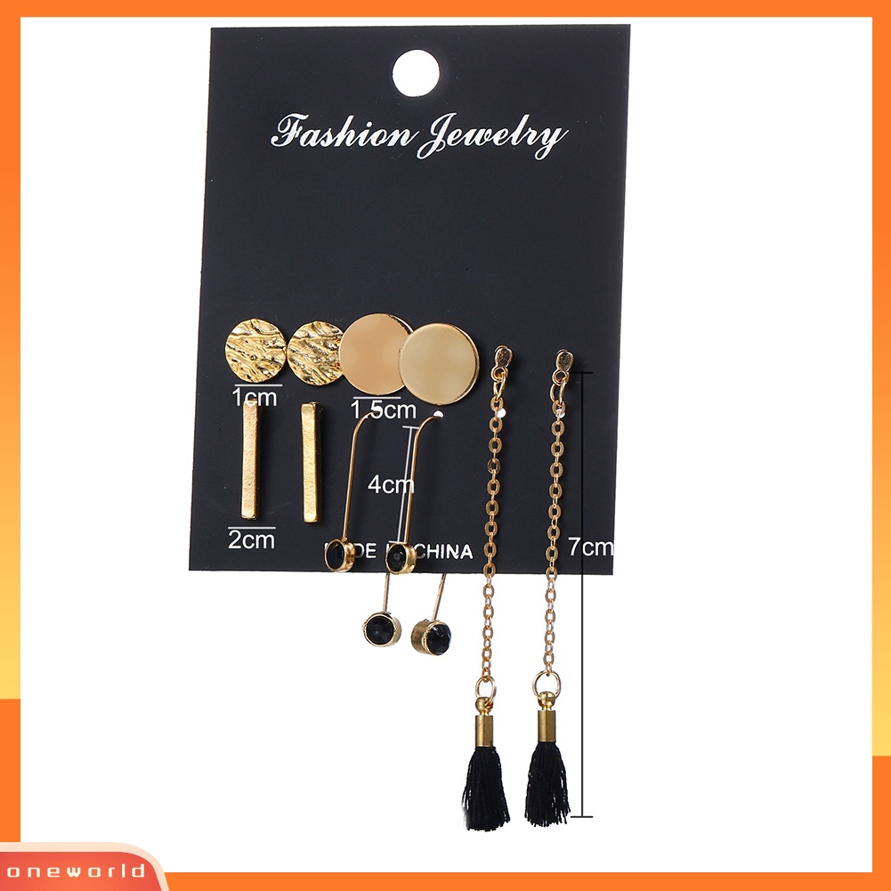 [WOD] 5pasang Fashion Wanita Bulat Persegi Panjang Rumbai Menjuntai Ear Stud Earrings Jewelry