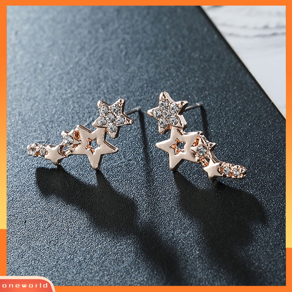 [WOD] 1pasang Anting Pejantan Wanita Bentuk Bintang Berlian Imitasi Mengkilap Tahan Lama Lady Earrings Female Ear Decor