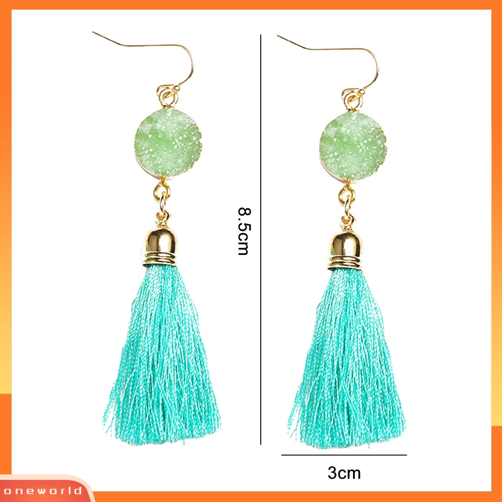 [WOD] 1pasang Anting Kait Bohemian Katun Ringan Garis Pinggiran Desain Menjuntai Earrings Aksesoris Telinga