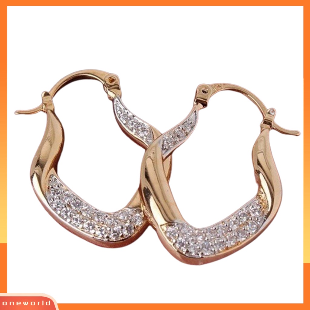 [WOD] Fashion Wanita Berlian Imitasi Bertatahkan U Bentuk Menjuntai Paduan Leverback Earrings Jewelry