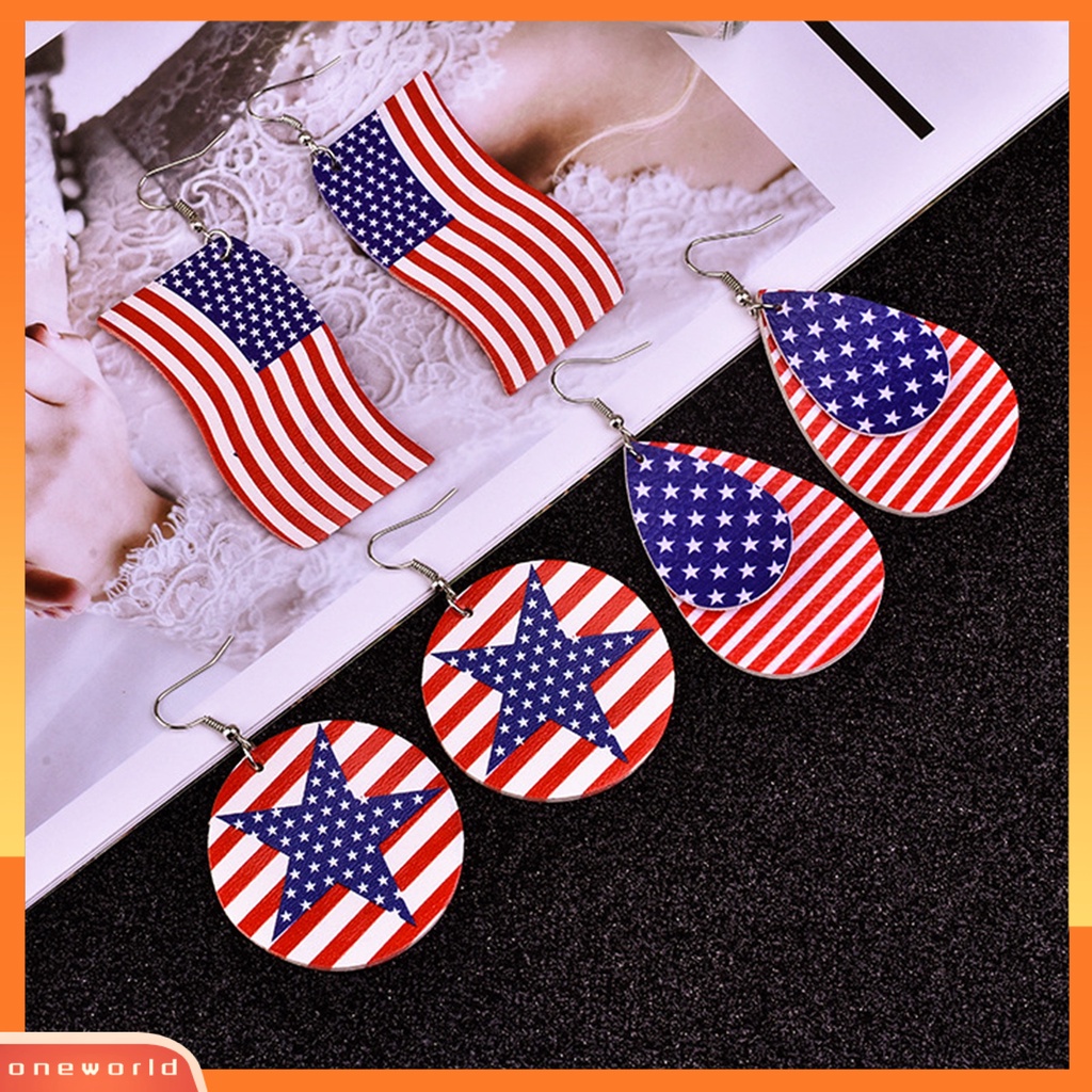 [WOD] 1pasang Sederhana Wanita Bendera Amerika Kulit Imitasi Bintang Garis Patriotic Drop Earring Untuk Hari Kemerdekaan