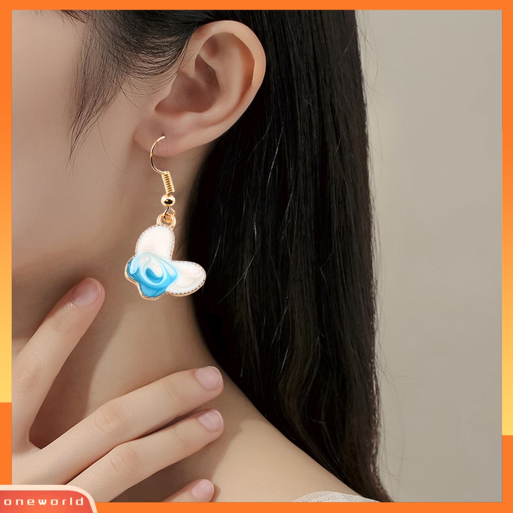 [WOD] 1pasang Wanita Anting Kait Lucu Indah Lukisan Minyak Kupu-Kupu Bentuk Drop Earrings Perhiasan Wanita