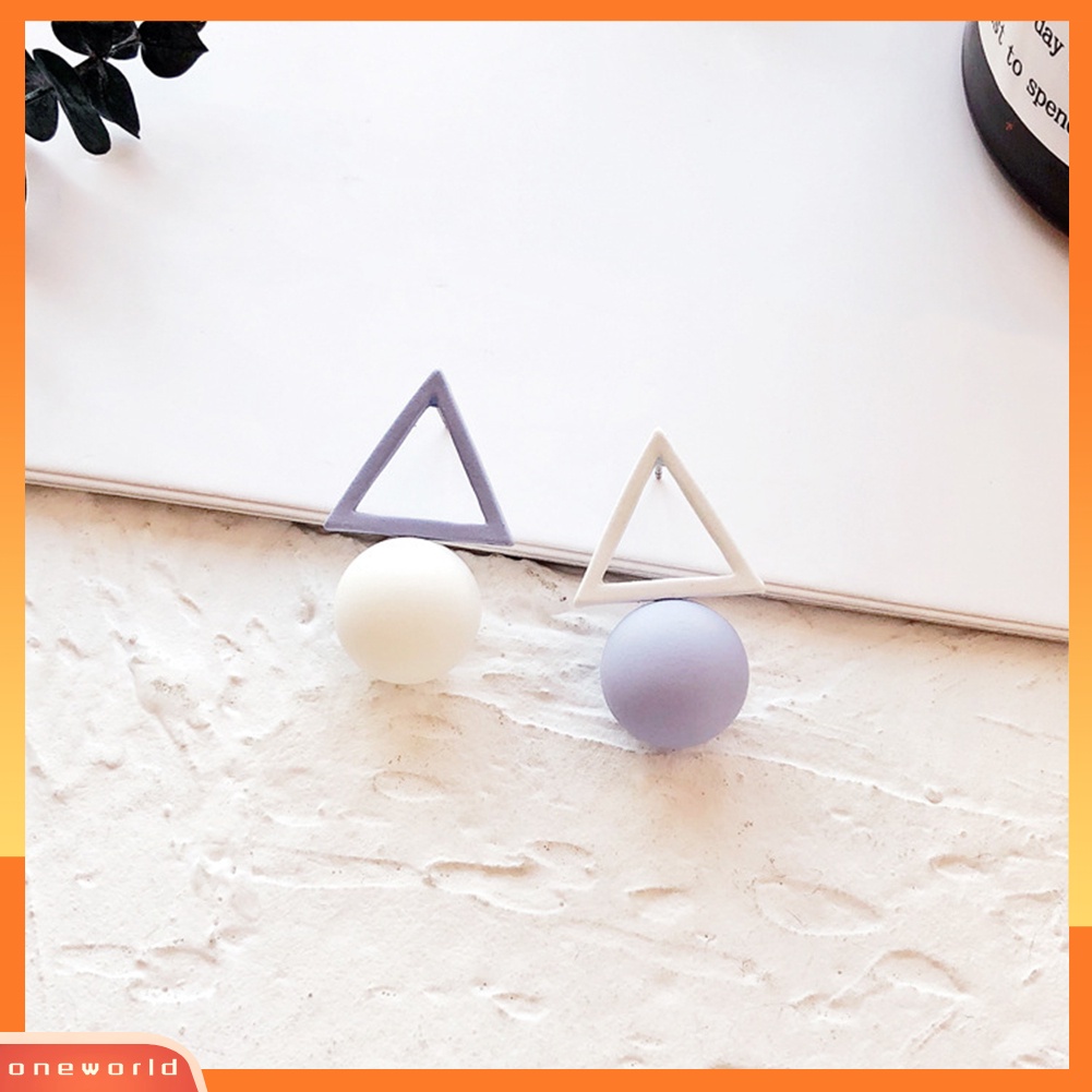 [WOD] Fashion Permen Warna Wanita Segitiga Bulat Bola Liontin Geometris Stud Earrings