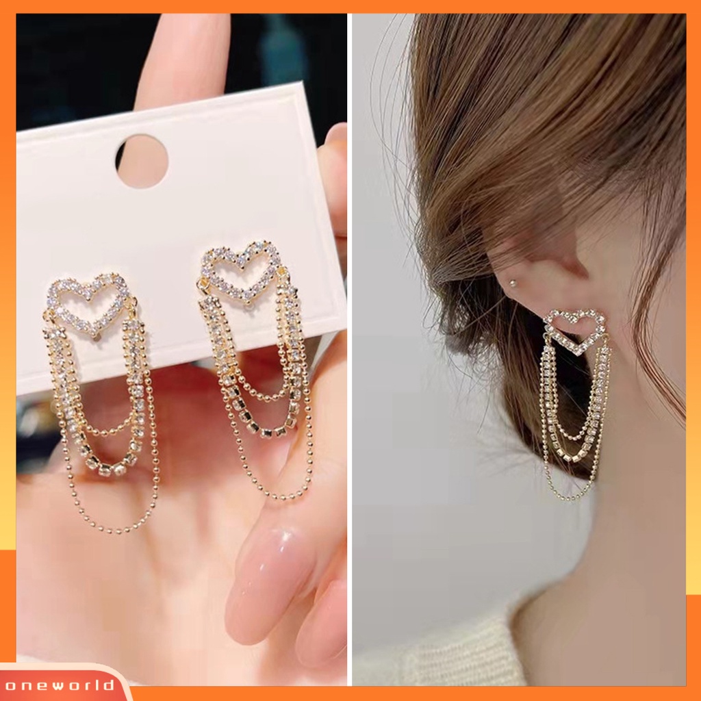 [WOD] Wanita Anting Berongga Keluar Jantung Perhiasan Berlian Imitasi Bersinar Stud Earrings Untuk Pesta Cocktail