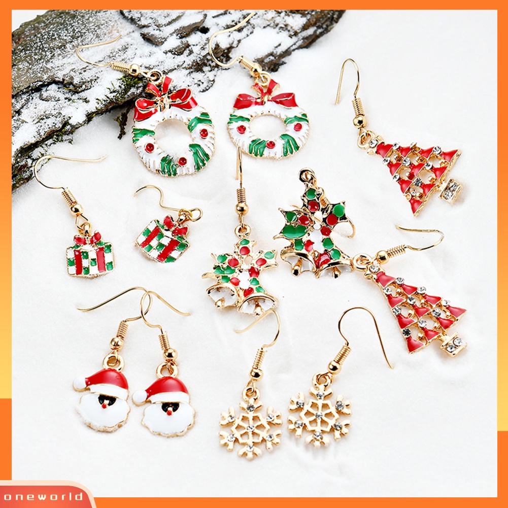 [WOD] 6pasang Santa Claus Snowflake Jingle Bell Ear Hook Wanita Anting Xmas Perhiasan