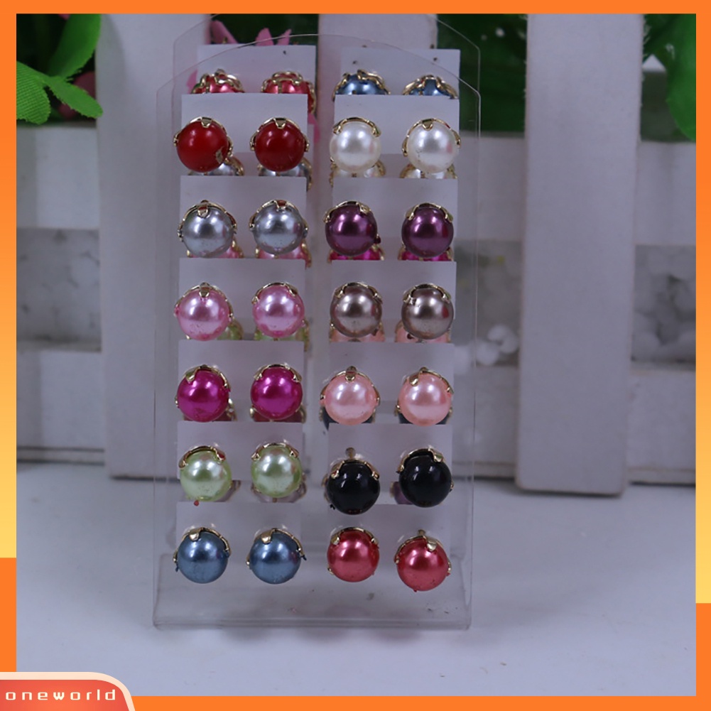 [WOD] 12pasang Anting Elegan Bulat Perhiasan Mutiara Imitasi Wanita Pesta Ear Studs Set