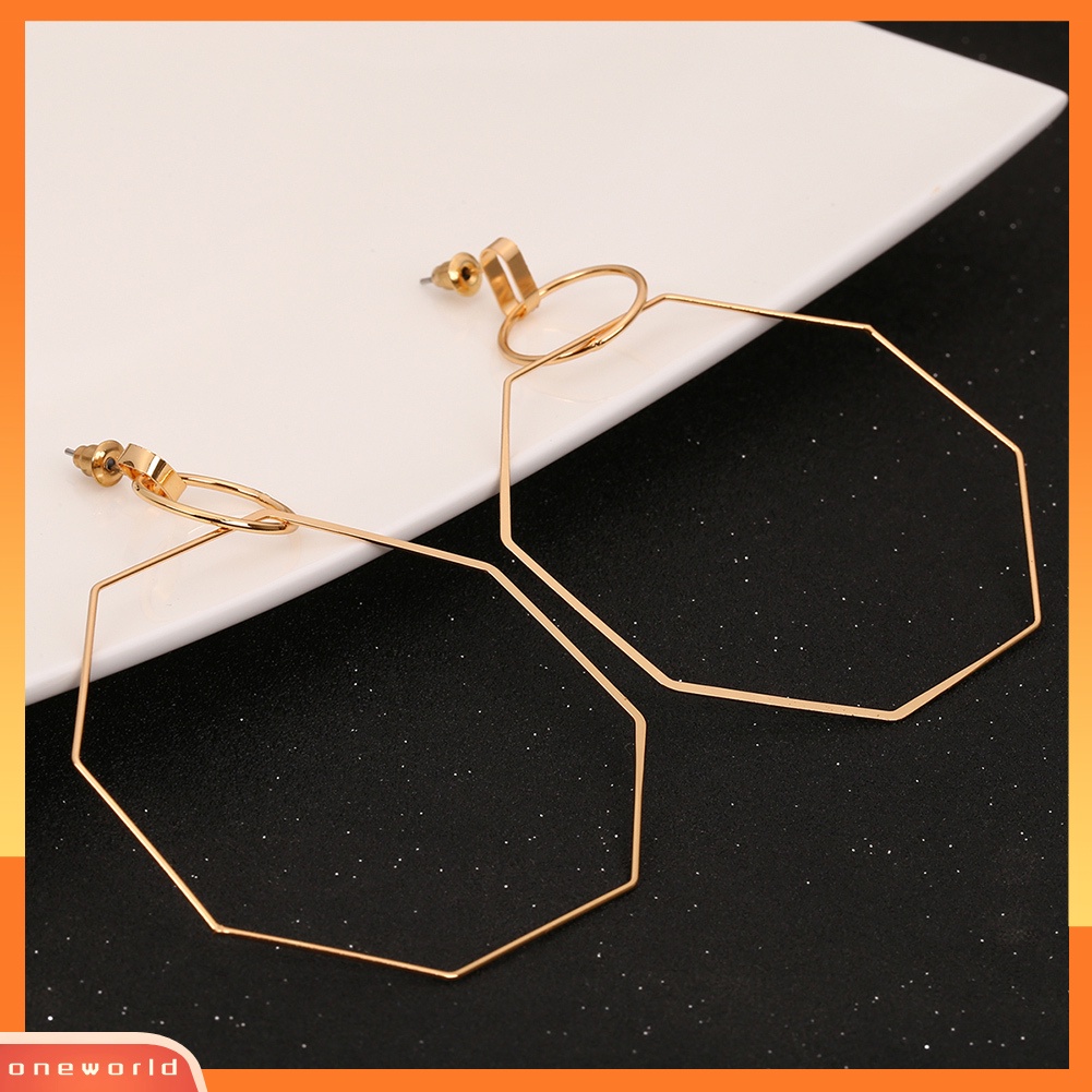 [WOD] Kreatif Lingkaran Octagon Menjuntai Anting Wanita Geometri Perhiasan Pesta Bisnis