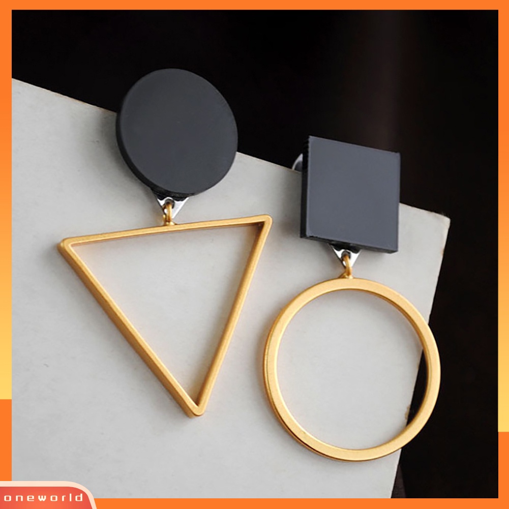 [WOD] Kreatif Wanita Asimetris Anting Geometris Segitiga Lingkaran Club Pesta Eardrop