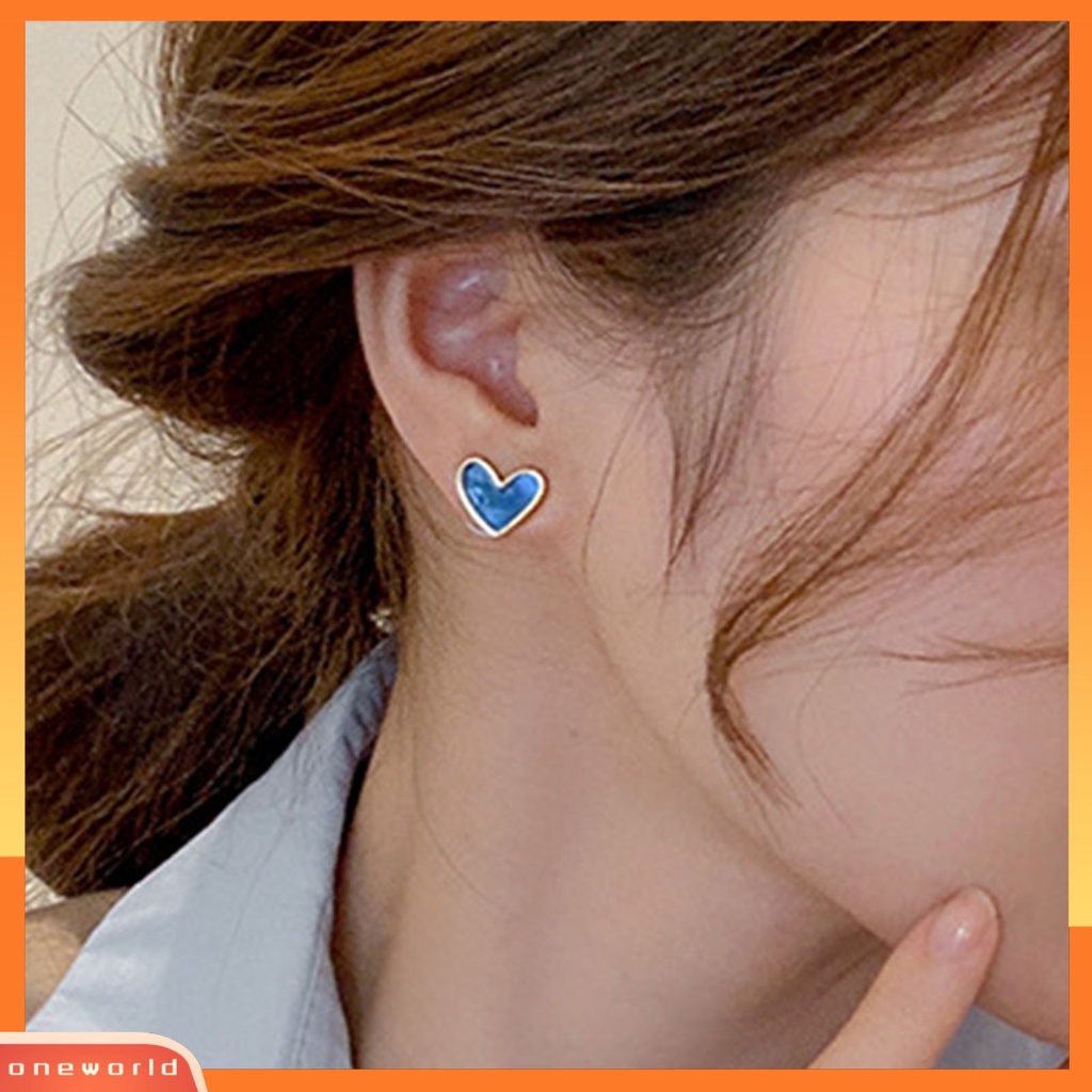 [WOD] 1pasang Alloy Ear Studs Halus Electroplating Bentuk Hati Stud Earrings Aksesoris Telinga