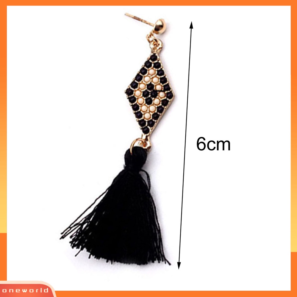 [WOD] 1pasang Ear Studs Gaya Folk Elegan Bentuk Rhombic Thread Fringed Earrings Untuk Hadiah