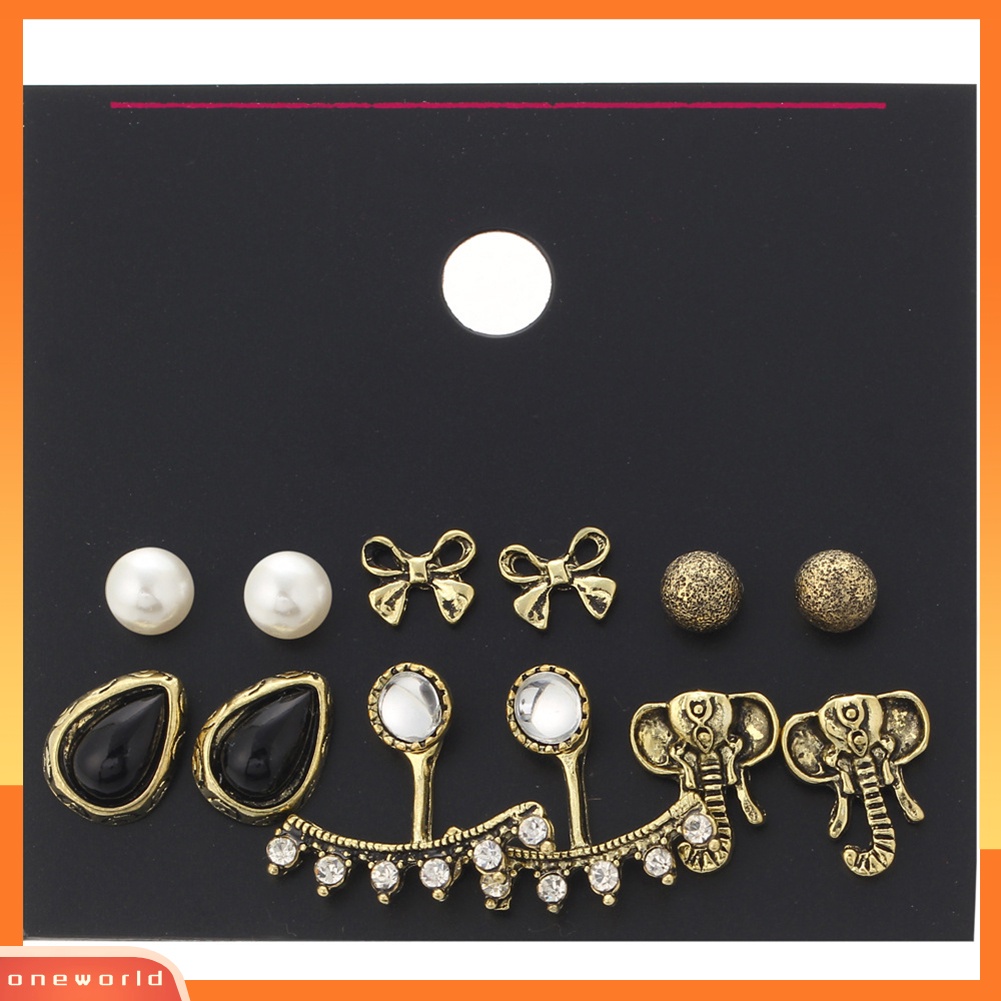 [WOD] 6pasang/set Ikatan Simpul Kepala Gajah Teardrop Berlian Imitasi Stud Earrings Lady Jewelry