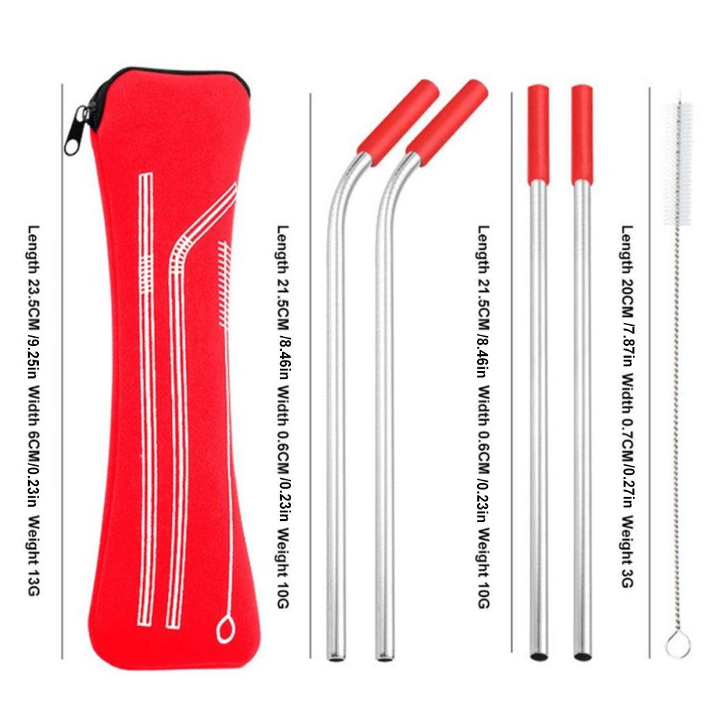 Sedotan Stainless Steel Set Dengan Tips Silikon Dipoles Menghisap Tabung Reusable Camping Makan Bar Cafe Restoran