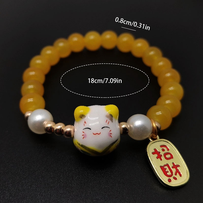 Lucky Cat Stone Beads Bracelet Bangles Sederhana Manis Gelang Keramik Untuk Wanita Gadis Hadiah Ulang Tahun Perempuan Pesona Perhiasan